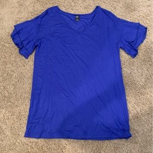 Blue short sleeve v-neck tunic with ruffled sleeves! So soft!